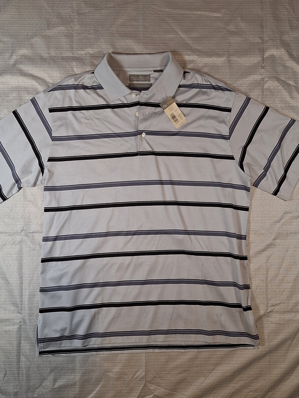 *NEW* Daniel Cremieux Light Gray Polo with Navy and Black Stripes NWT